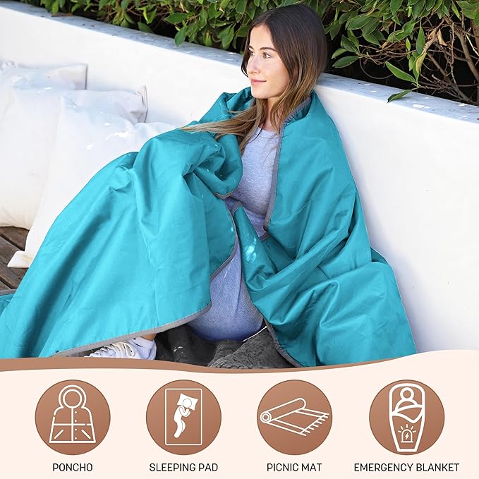 Tirrinia Waterproof Outdoor Blanket with Sherpa Lining Windproof Triple Layers Warm Comfy Foldable for Camping Stadium Beach Picnic Grass Concerts Car Dog 51''X 59'' &amp 59''X 80''