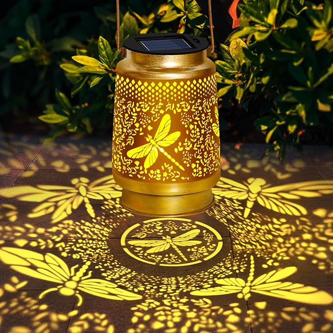 Dragonfly Solar Lanterns with Shepherd Hook Outdoor Waterproof Gifts for WomenMomGrandmaHanging Metal Solar Garden Lights for YardPatioBackyardPorch