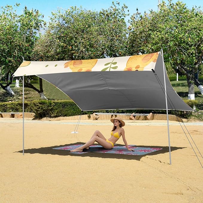Seamless Pattern Cartoon Chick Camping Sun Shelter Beach Tent Portable Beach Sun Shade Outdoor Canopy for Camping Trips Fishing Picnic
