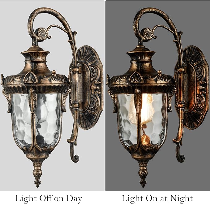 SAMTEEN Bronze Outdoor Light Fixtures Wall Mount 15.8 H Waterproof Exterior Wall Sconce with Hammered Glass Shade Outside Porch Light for House Garage Front Door