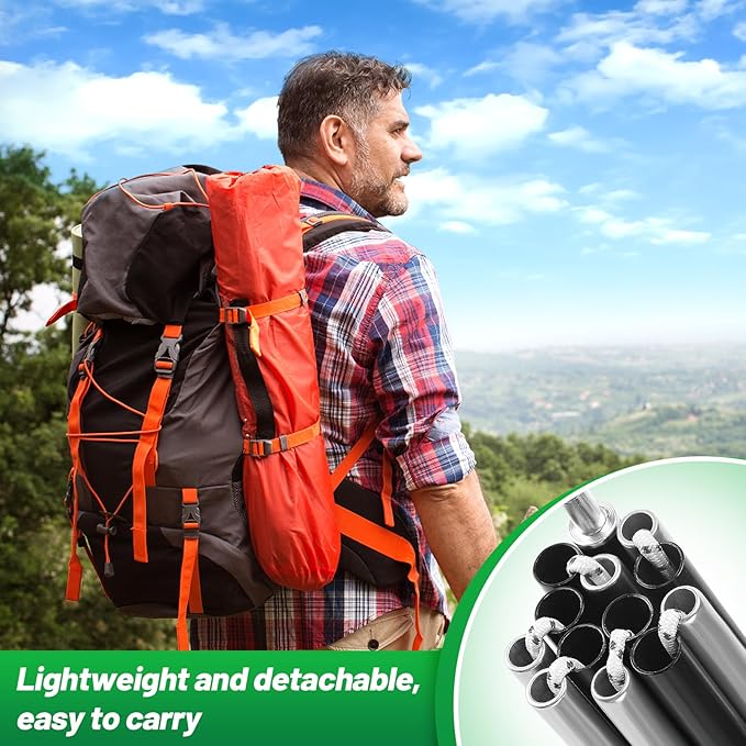 Aluminum Tent Poles Replacement - Pre-Assembled Tent Poles Stakes Fits Both Female and Male Ends - Lightweight Tent Pole Repair Kit for Hiking Camping Backpacking Tent 16FT 3IN
