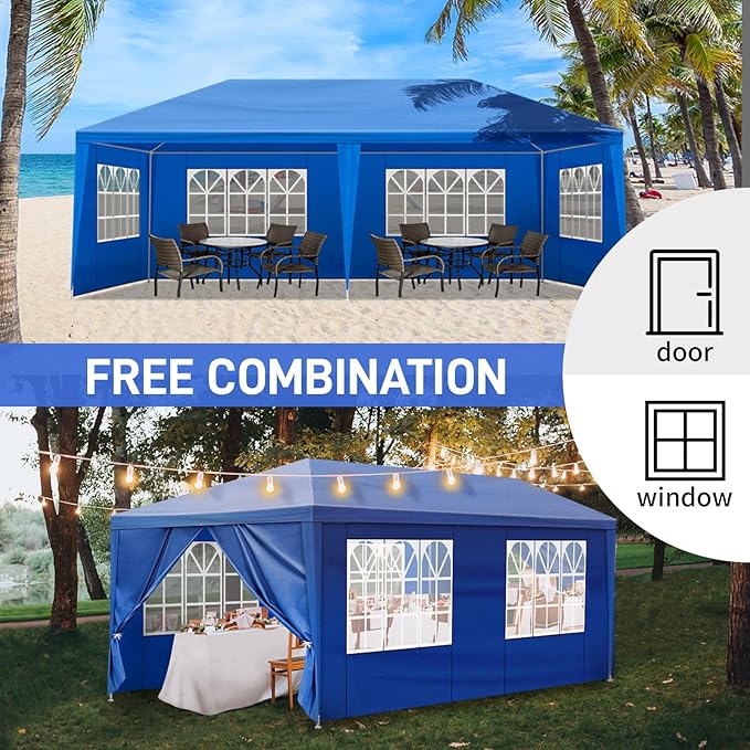 VOYAGEECO 10'x20' Outdoor Party Tent with 6 Removable Sidewalls Waterproof Canopy Patio Wedding Gazebo Blue