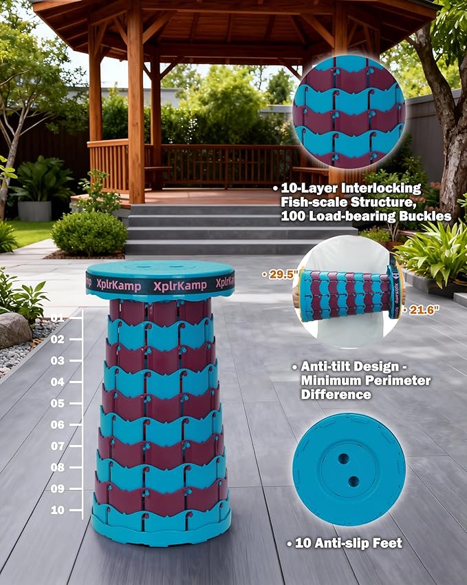 Folding Collapsible Stool - Upgraded Lightweight Portable Seat for Adults Telescoping Foldable Stools with Capacity 400lbs for Camping Hiking Fishing Outdoor/Indoor (BluePurple 2-Pack)