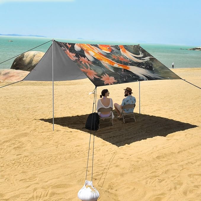 Camping Sun Shelters Lovely Koi Fish in The Water Beach Canopy 126 * 110.2in