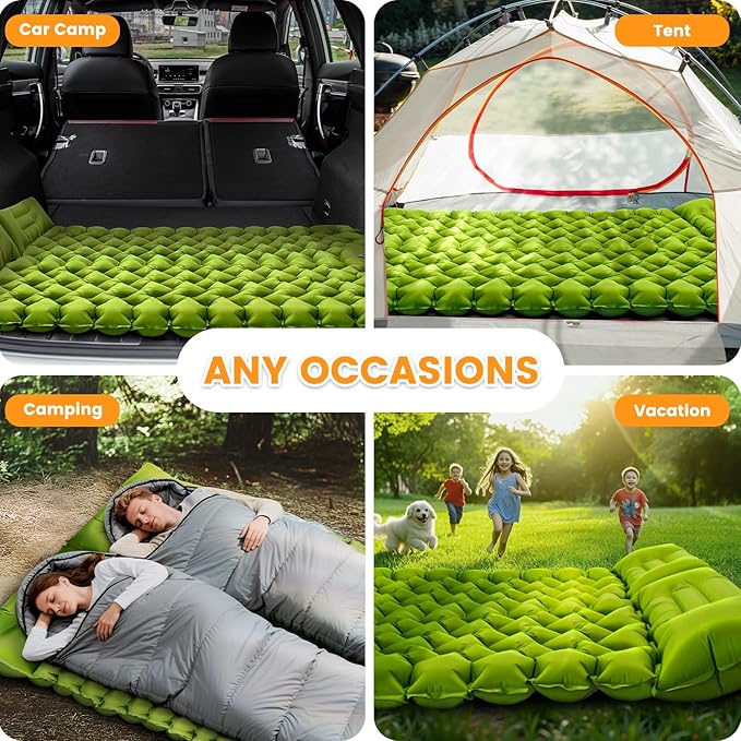 Double Sleeping Pad - Ultralight 4 Camp Mat with Integrated Foot Pump &amp Pillow for Effortless Camping Backpacking &amp Travel Comfort Camping Essentials