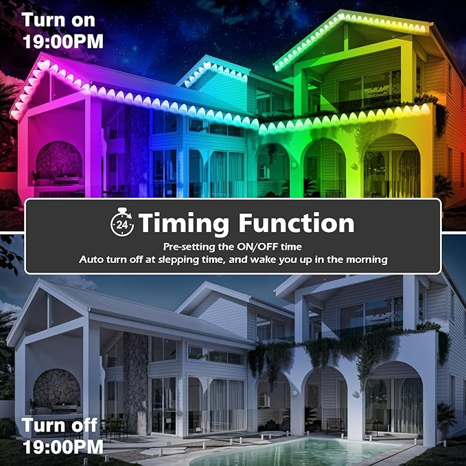 FBZ 100FT Permanent Outdoor RGB Lights - IP67 Waterproof with Smart App Control RemoteDIY Scene Modes Music SynchronizationEaves Lights for Garden DecorDeckChristmas