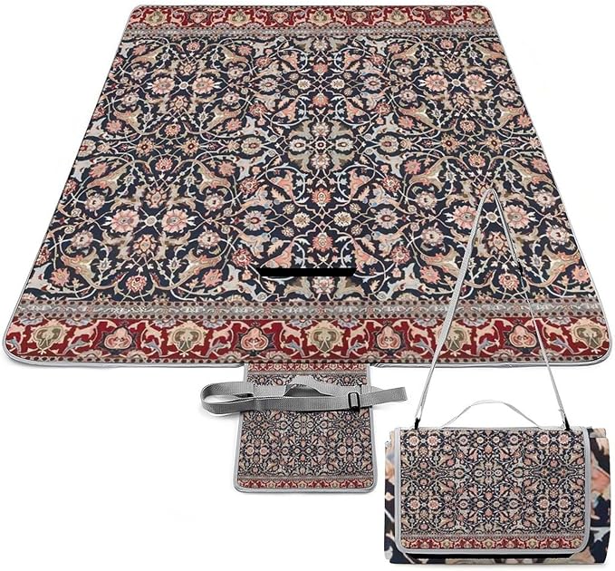 Vintage Ancient Turkish Pattern Waterproof Outdoor Picnic Blanket Sandproof Beach Mat for Camping Hiking Grass Travelling