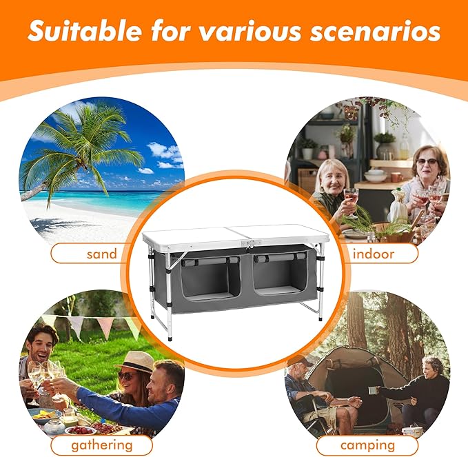 Camp Field Camping Folding Aluminum Table with Adjustable Legs for Outdoor Travel Beach Backyards BBQ Party and Picnic Foldable Table