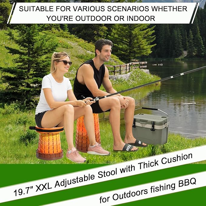2026 Upgraded XXL Collapsible Stool with Thick Cushion19.7H-11.8D Telescoping Folding Stool for Adults More Sturdy Camping Stools with Load Capacity 1000lbs for OutdoorGardenFishingHiking