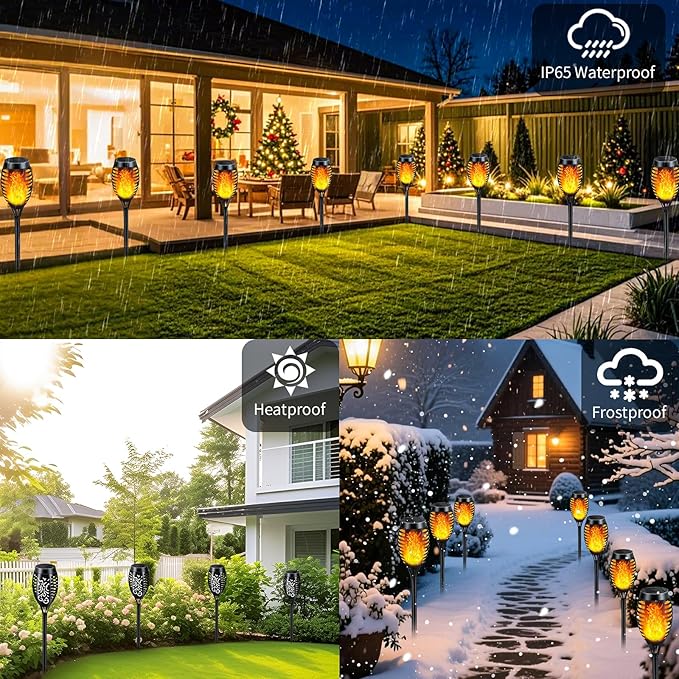 Solar Lights Outdoor 12 Pack Solar Torch Light with Flickering Flame Waterproof Outdoor Lighting Solar Powered Pathway Lights Decoration Lighting for Garden Yard Patio Auto On/Off