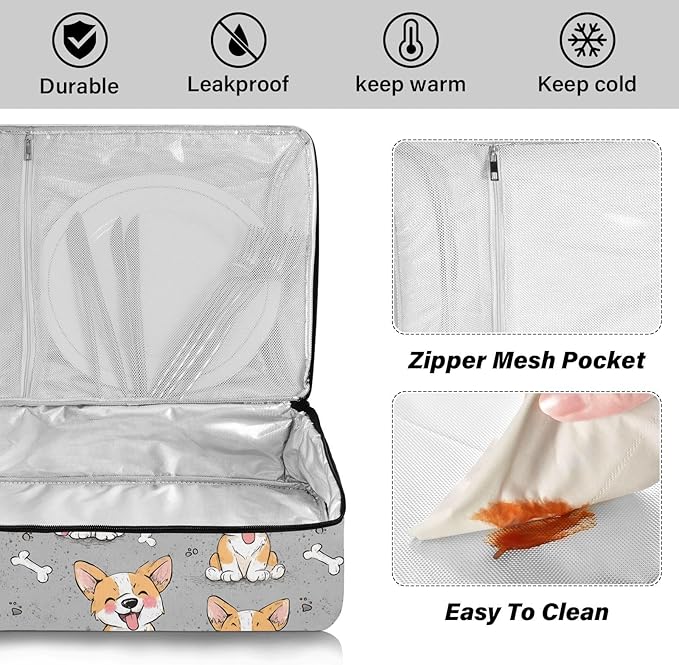 Casserole Carrier Lovely Dog Face PatternInsulated Casserole Carrier for Hot or Cold Food Thermal Lunch Tote for Potluck Parties Picnic Beach Fits 9 x 13 Inches Baking Dish