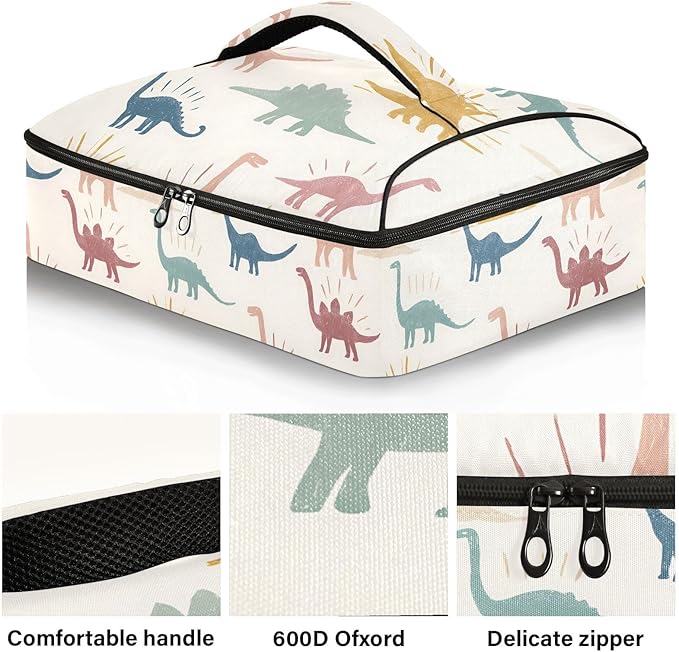 Casserole Carrier Cartoon DinosaurInsulated Casserole Carrier for Hot or Cold Food Thermal Lunch Tote for Potluck Parties Picnic Beach Fits 9 x 13 Inches Baking Dish