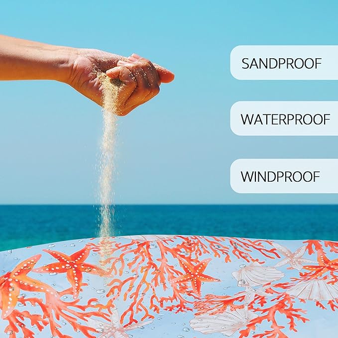 Beach Blanket Waterproof Sandproof 9 Ft X 10 Ft Extra Large Sand Free Beach Mat Big Compact Lightweight Quick Drying Picnic Blanket with 4 Stakes &amp Pockets for Camping Travel Hiking