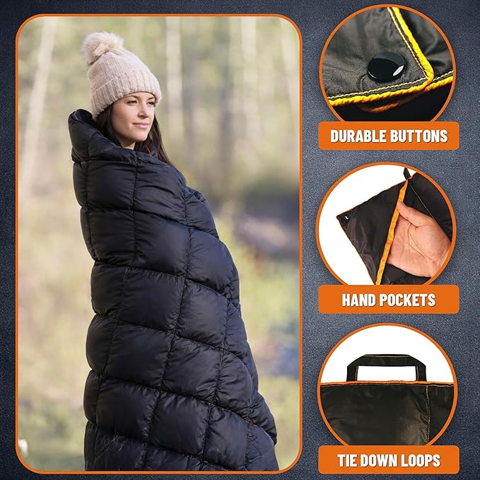 PW700 Extra Large Double Insulated Outdoor Camping Blanket | 2X Puffy Warm Packable Weatherproof Durable and Lightweight | Top Quilt for Hiking Backpacking Stadium Events Picnics