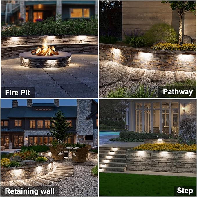 VOLISUN 8 Pack 7 Inch Retaining Wall Lights Waterproof LED Hardscape Lighting Cuttable Low Voltage Landscape Lighting 12V Paver Lights 3W Outdoor Step Lights 5000K Daylight ETL