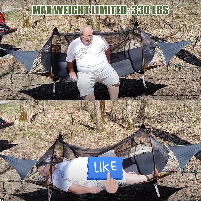 Night Cat Flat Lay Hammock Tent with Mosquito Net Waterproof Rainfly for 1 Person Backpacking Hiking Camping Lightweight 330LBS 87x28x19in