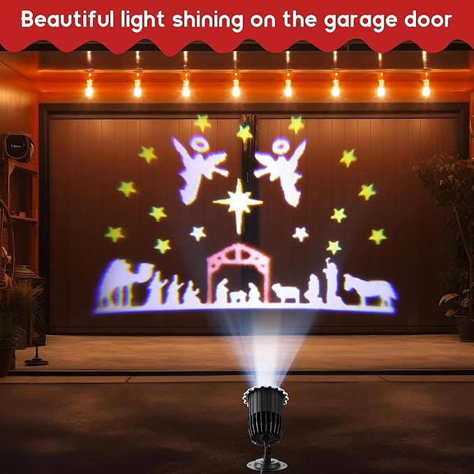 Meonum Christmas Nativity Scene Projector Lights Outdoor Upgrade Waterproof Nativity Silhouette Light Power Supply with Remote Control Scene onto Outdoor Indoor Wall Windows Garage Doors