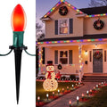 Frosted C9 Christmas Lights Outdoor 25.7 Ft Christmas Pathway Lights with 20 LED Bulbs and Stakes Connectable Christmas Yard Decorations Walkway Sidewalk Holiday Red and White