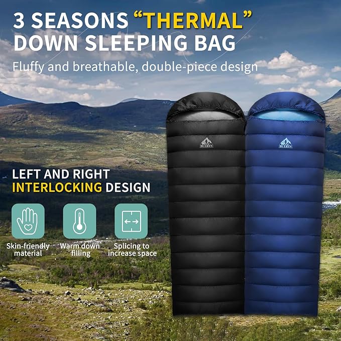 Down Sleeping Bag for Adults. 680FP Ultralight Portable Backpacking Sleeping Bag for Hiking Camping Mountaineering expeditions and Backpacking. with Compression Sack