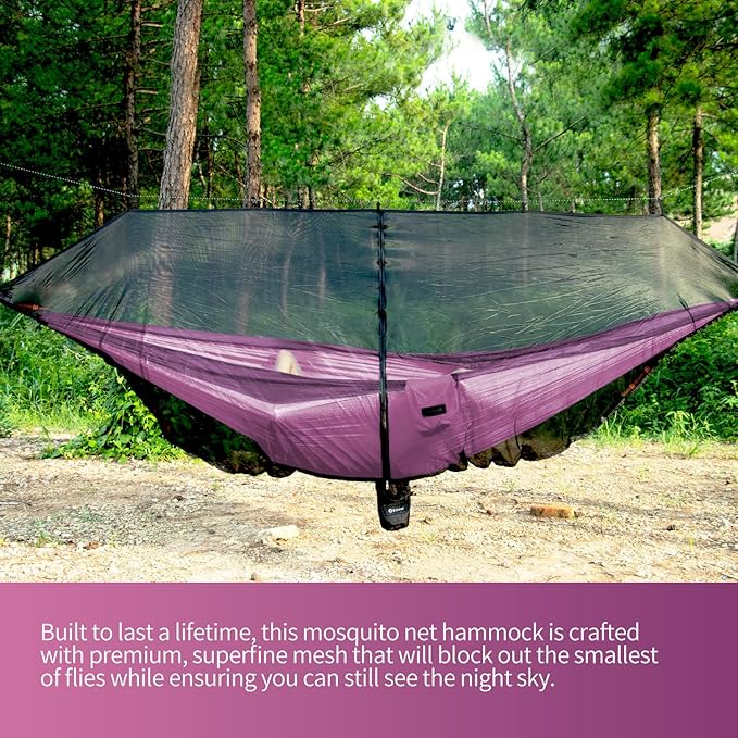 Hammock Anti-Mosquito System - Includes Double Hammock and Bug Net - Set of Essentials for Camping Hiking (Pink Hammock + Bug net)