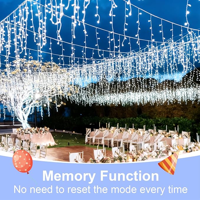 QITONG Icicle Lights for Outside 66ft 800 LED String Lights Plug in with 8 Modes Connectable White Icicle Christmas Light Clear Wire Indoor
