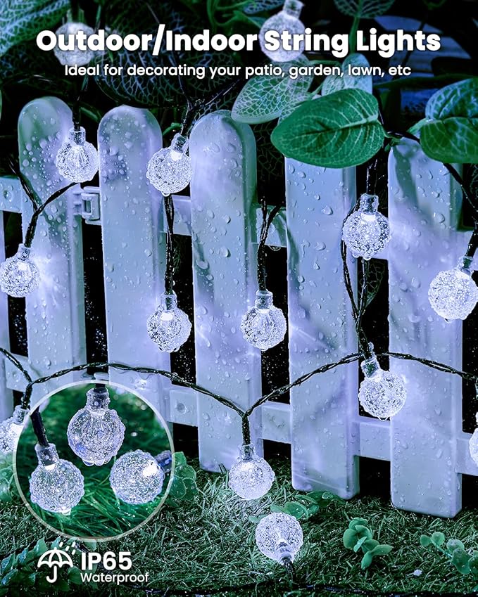 Brightown 2-Pack 120 LED 72 FT Solar String Lights Outdoor Waterproof Solar Powered Patio Lights with 8 Lighting Modes for Garden Yard Porch Wedding Party Decor (Pure White)