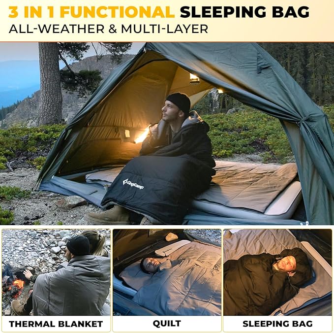 KingCamp 3-in-1 Sleeping Bag for Adults Cold &amp Warm Weather XL Size for Big &amp Tall Individuals Waterproof Flannel Lining Extra Length-Ideal for Camping &amp Backpacking