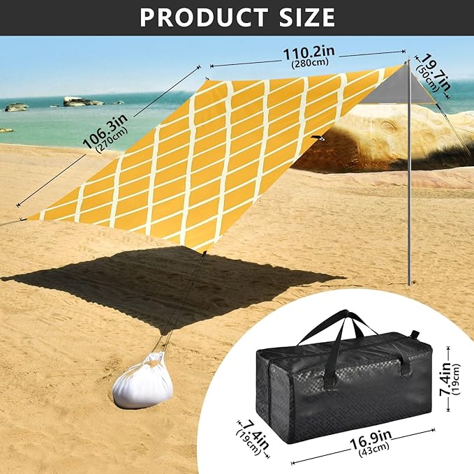 Yellow Background Camping Sun Shelter Beach Tent Portable Beach Sun Shade Outdoor Canopy for Camping Trips Fishing Picnic