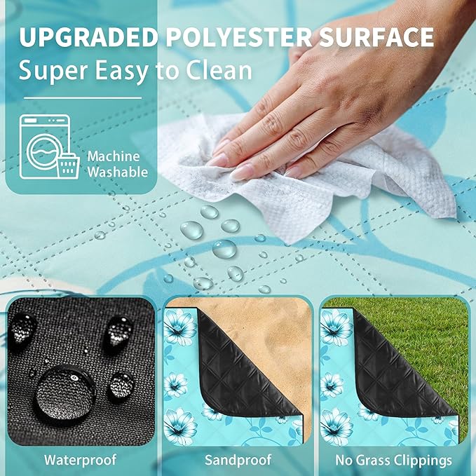 ANJ Outdoors (2025 Upgrade) Extra Large Waterproof Picnic Blankets | Foldable Sandproof Beach Blanket N Outdoor Blanket | 5-Layer Machine Washable Soft Picnic Mat for Camping Grass Park N Stadium