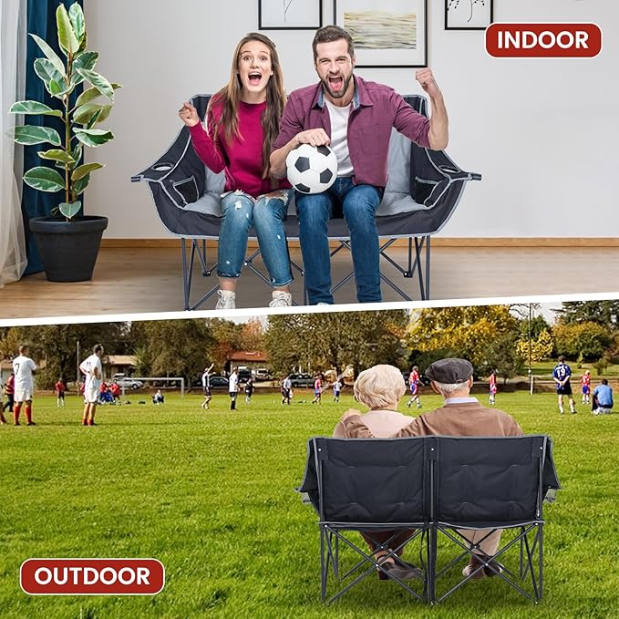 DoCred Heated Double Camping Chair Heated Folding Camping Chairs Loveseat Outdoor SportsHeating Oversized Loveseat Chairs for Adults2 Person Camp Chair with 3 Heat Levels Battery NOT Included