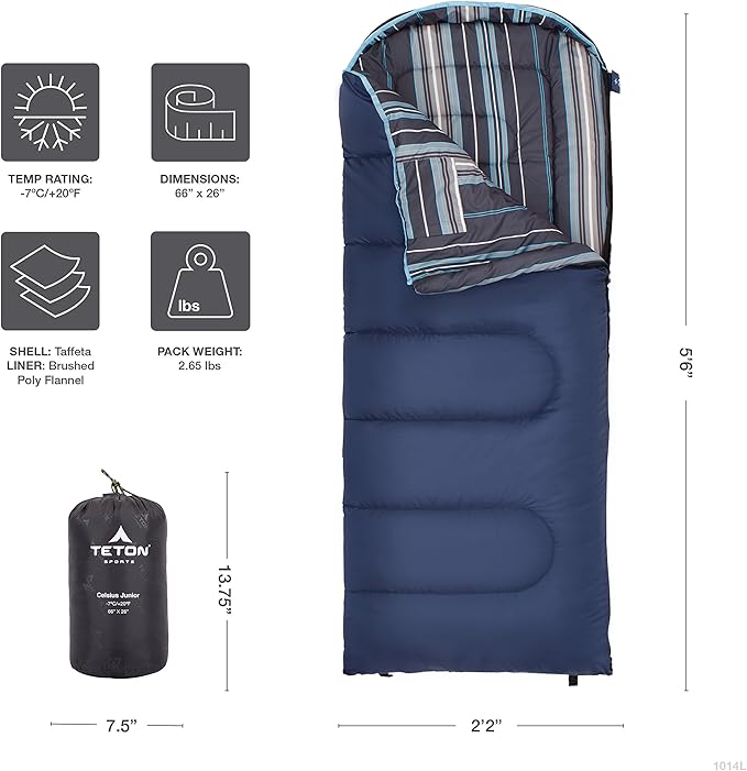 Teton Junior 20 Degree and 0 Degree Sleeping Bags. Finally Sleeping Bag for Boys Girls All Kids Warm and Comfortable for All Camping Weather and Built to Last