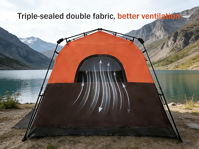 3/4 Person Camping Tent with 1 Door 4 Windows and Upgraded Ventilation– Instant Setup Waterproof 8'x 8'x 67''Oxford Fabric Floor Pop Up in 60 Seconds Includes Rainfly and Backpack