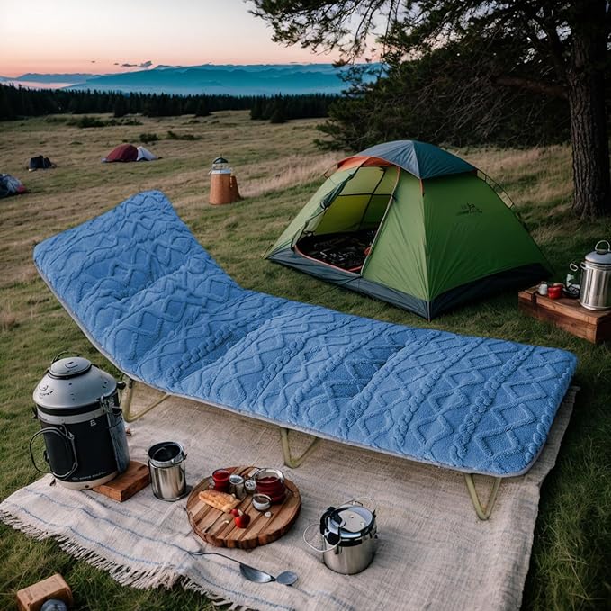Folding Camping Cot Pad - Portable &amp Comfortable Outdoor Sleeping Mat with Elastic Strap Lightweight Waterproof Bottom Mattress Pad