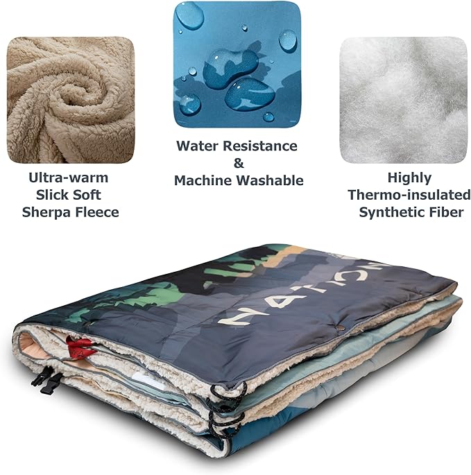 Sherpa Puffy Outdoor Camping Blanket for Traveling Picnics Beach Concert Car Stadium Sporting Events - Wearable Warm Waterproof - 55 X 78 (Great Smoky Mountains NP)