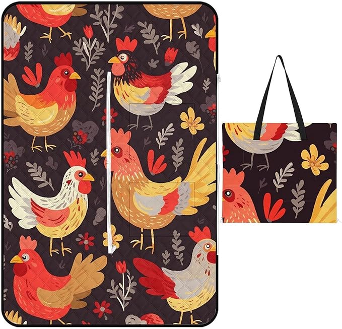 Zipper Cute Rooster Chickens Style Picnic Mat Suitable for Travel Camping Park Or Home Use