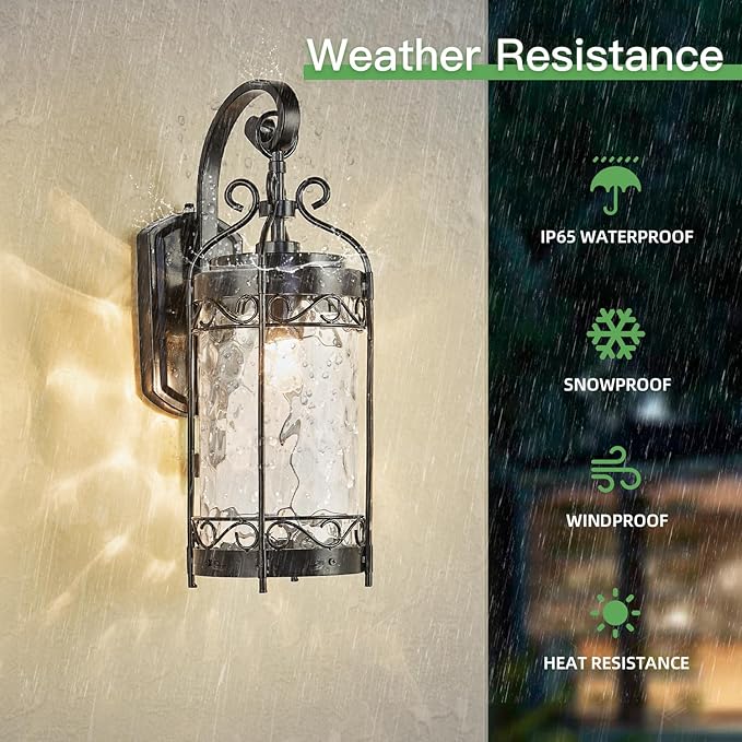 Large Dusk to Dawn Sensor Outdoor Wall Sconce19.68 H Vintage Exterior Light Fixture with IP65 WaterproofClassical European Style Porch Light with Water Glass for Front Door Balcony Porch