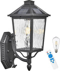 Solar Outdoor Wall Lights 15 Inch Height Dusk to Dawn Solar Sconce Lights Outdoor with Remote Control Black Exterior Porch Lights Wall Mount for House Porch Yard Hallway and Garage