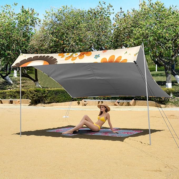 Cute Tiger Face Lion Sun Camping Sun Shelter Beach Tent Portable Beach Sun Shade Outdoor Canopy for Camping Trips Fishing Picnic