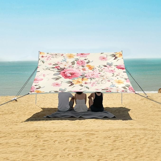 Flower FloralCamping Sun Shelters 9.2 x 10.5 FT Beach Canopy Tent Sun Shade with Carrying Bag for Camping Trips Fishing Backyard Fun or Picnics 21340109