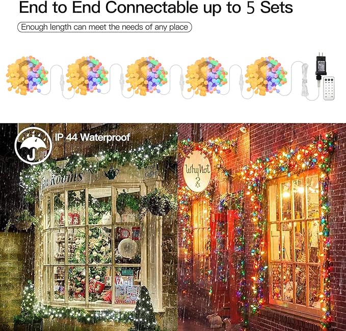 Globe String Lights 115 Feet 200 LEDPlug in Fairy String Lights with Remote Timer Extendable 11 Modes Indoor Outdoor Color Changing Lights for Wedding Bedroom Classroom Patio Garden