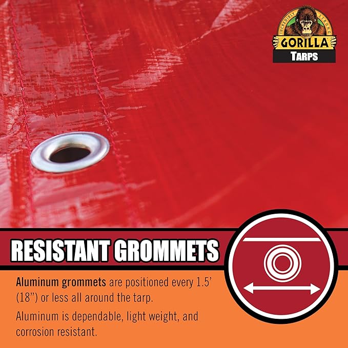 Gorilla Tough Tarp 8 ft x 10 ft Heavy-Duty Waterproof Polyethylene 8 mil Thick UV Treated with Reinforced Edges &amp Aluminum Grommets - Durable Outdoor Tarp for Camping Gardening Construction