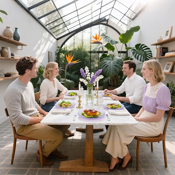 Rubtlamp 60PCS Purple Plastic Plates Purple Disposable Party Plates Heavy Duty Plastic With Hammered Fancy Disposable Platos Include 30 Dinner Plate 30 Cake Plate For Parties Wedding