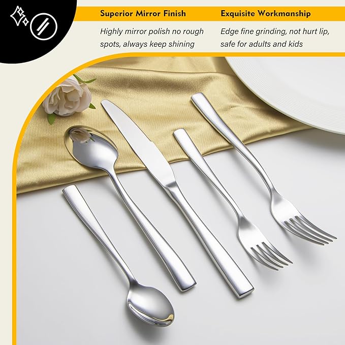 Heavy Duty Silverware Set for 8 EIUBUIE 40 Piece Stainless Steel Flatware Cutlery Set Durable Kitchen Eating Utensils Tableware Sets Including Fork Spoon Knife Sets Mirror Polished Dishwasher Safe
