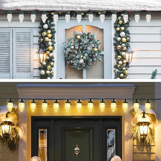 Brightever C9 Battery Christmas Lights 35FT 50LED Christmas Tree Lights Indoor with Timer &amp 8 Lighting Modes Waterproof Battery String Light for Party Wedding X-mas Decoration Warm White 1-Pac
