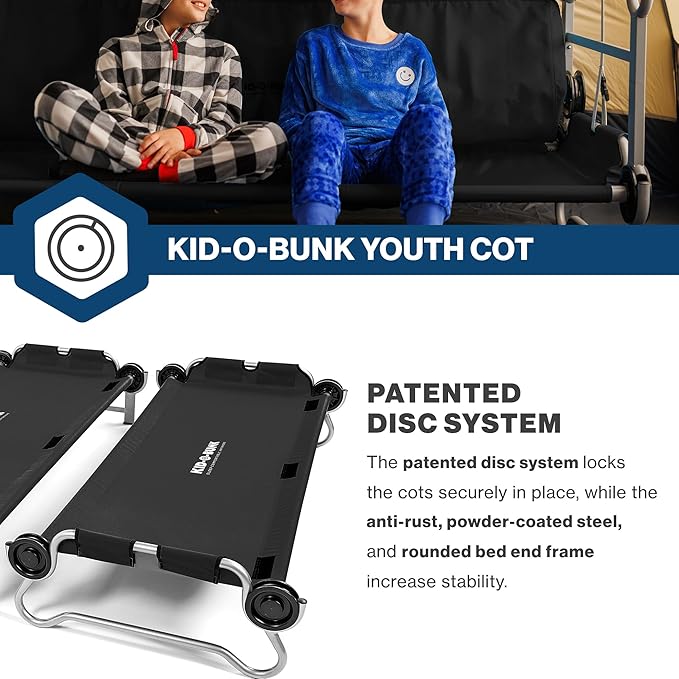 Disc-O-Bed Youth Double Cot Kid-O-Bunk Modular for Bunk Beds Dual Cots or Bench with 2 Carry Bags for Portable Transport