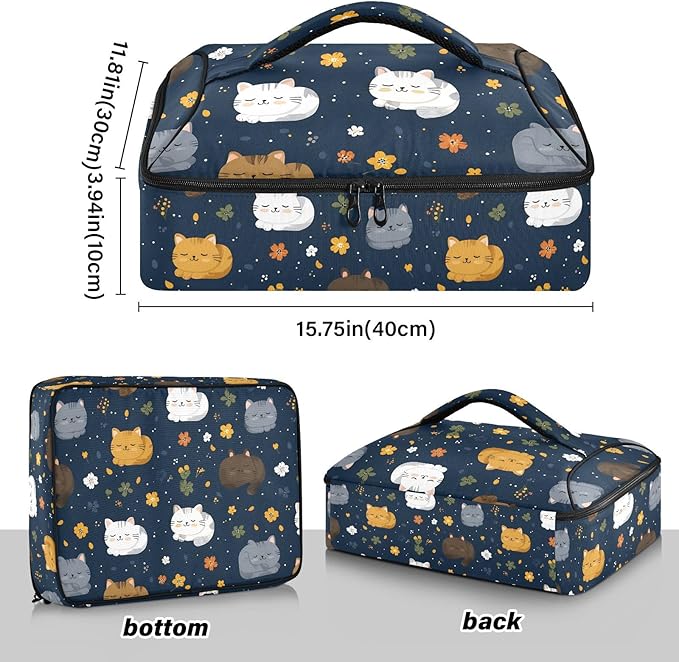 Casserole Carrier Pattern Cute Cartoon CatInsulated Casserole Carrier for Hot or Cold Food Thermal Lunch Tote for Potluck Parties Picnic Beach Fits 9 x 13 Inches Baking Dish