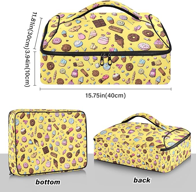 Casserole Carrier Vibrant Candies and CupcakesInsulated Casserole Carrier for Hot or Cold Food Thermal Lunch Tote for Potluck Parties Picnic Beach Fits 9 x 13 Inches Baking Dish
