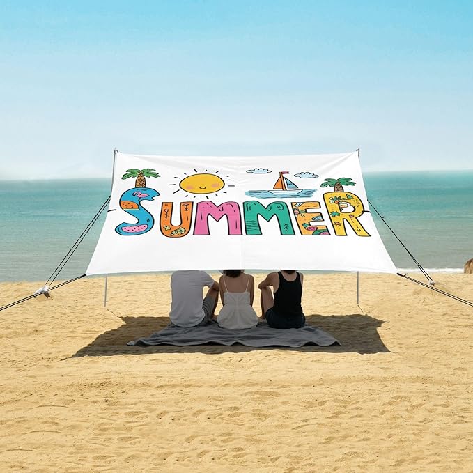 Bolaz Beach Canopy Tent Sun Shade9'×10.5' Large Family Beach Shade UPF50+- Outdoor Shade for Camping Trips FishingColorful Cartoon Summer