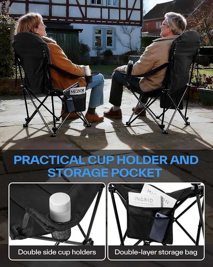 Sportneer Folding Camping Chair: 24'' Extra Wide 3 Adjustable Angle Collapsible Chairs with Cup Holder &amp Carry Bag - Oversized Heavy Duty Padded Outdoor Chair for Camping Yard Fishing Support 353