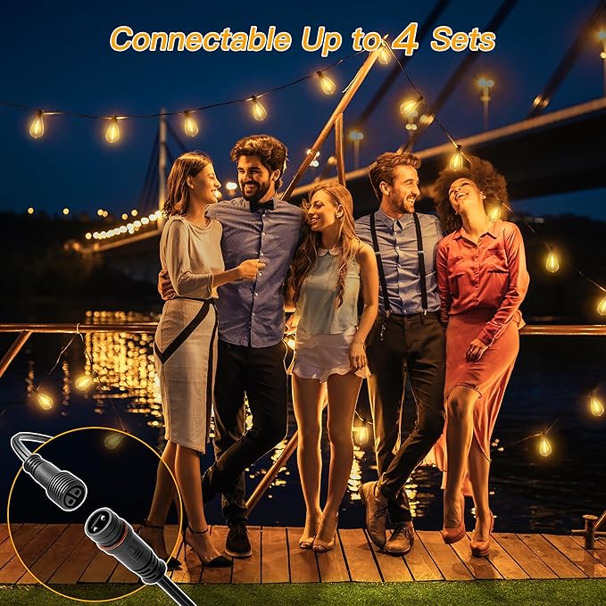 Ollny S11 Outdoor String Lights with Remote 30 FT 3 Modes Dimmable Timers Waterproof Connectable Patio Lights 15+1 LED Spare Bulb Dusk to Dawn Hanging Light for Indoor Porch Balcony Cafe (Pack of 2)